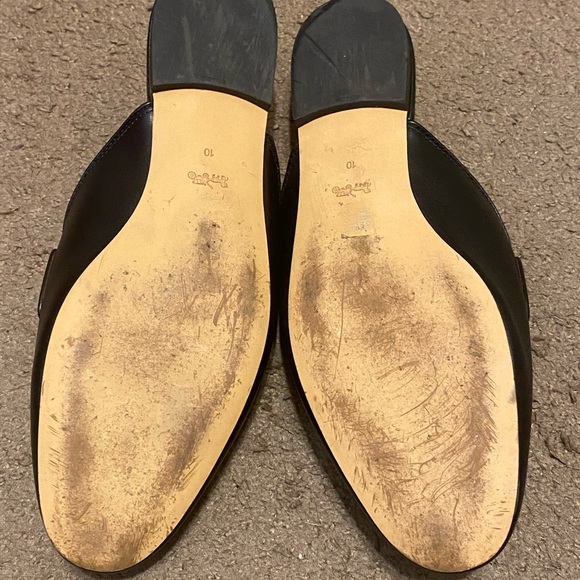 Coach Scotty Black Leather Slide-On Mule Flat Gold Carriage Chainlink Size 10 - Picture 3 of 4